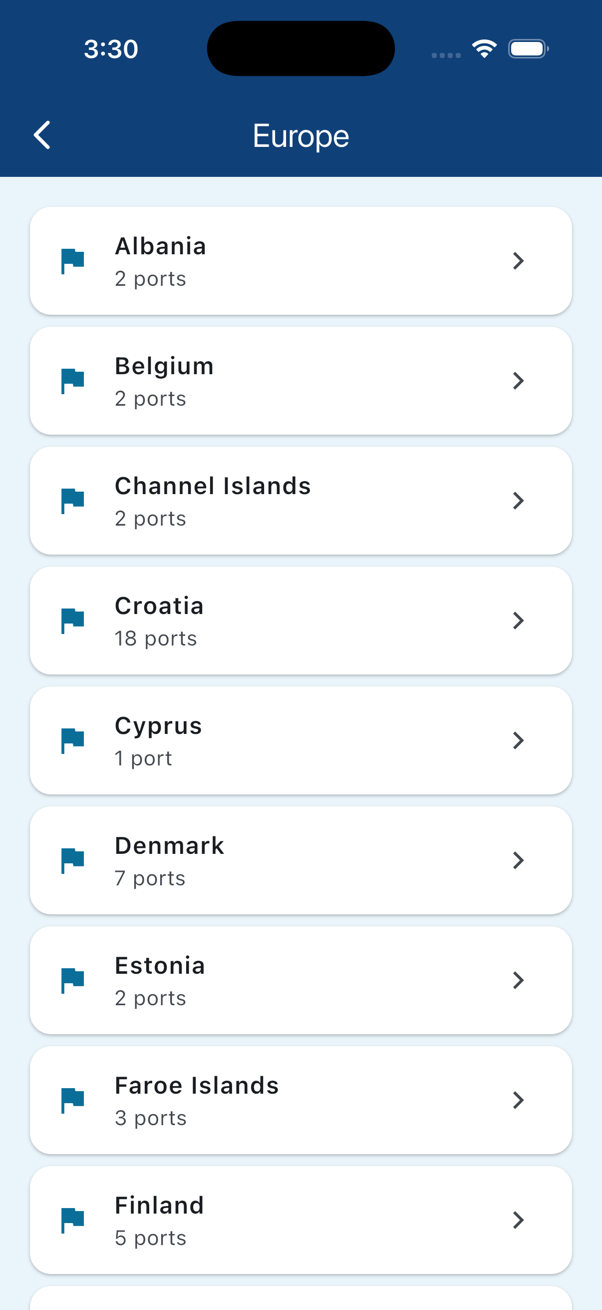 Country list for Europe