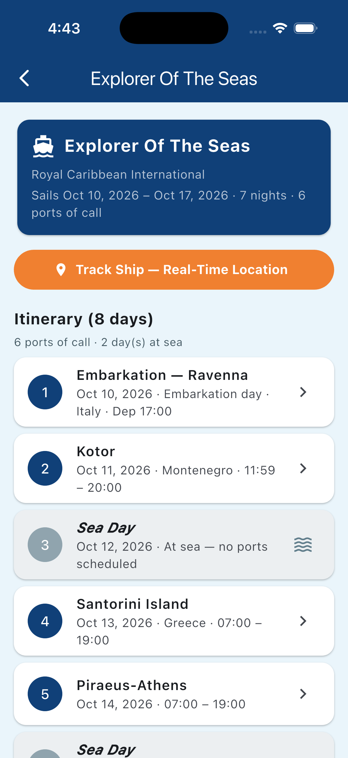 Saved cruise detail screen available offline